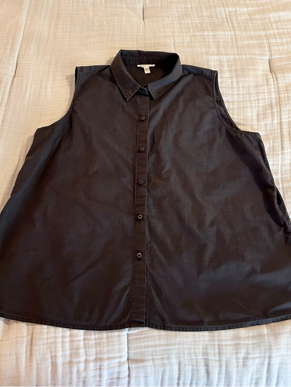 Eileen Fisher Women’s Navy Organic Cotton Sleeveless Button-Down Shirt Sz XL